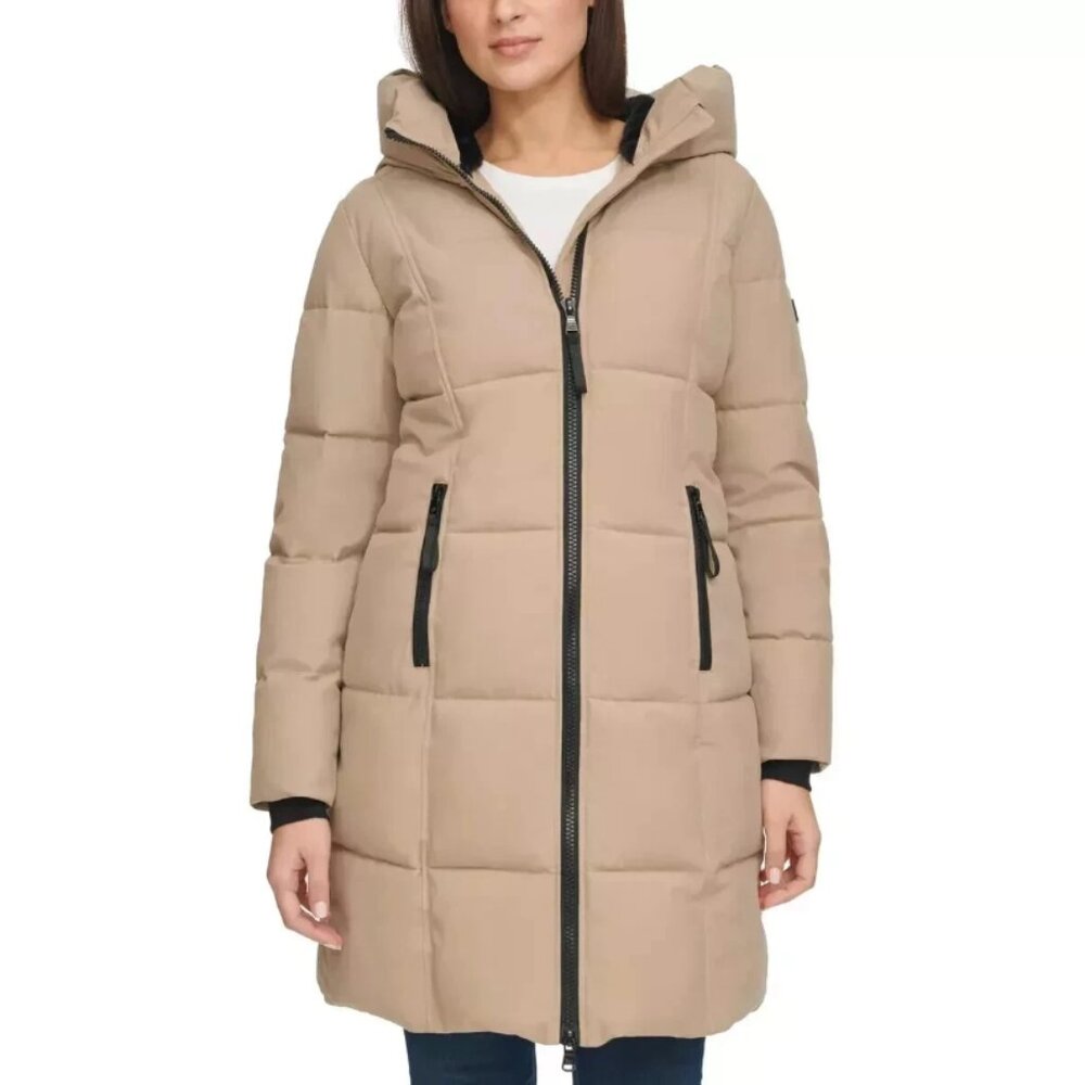 NWT Calvin Klein Women’s Faux Fur Lined Hood Oxford Puffer Jacket Tan Large